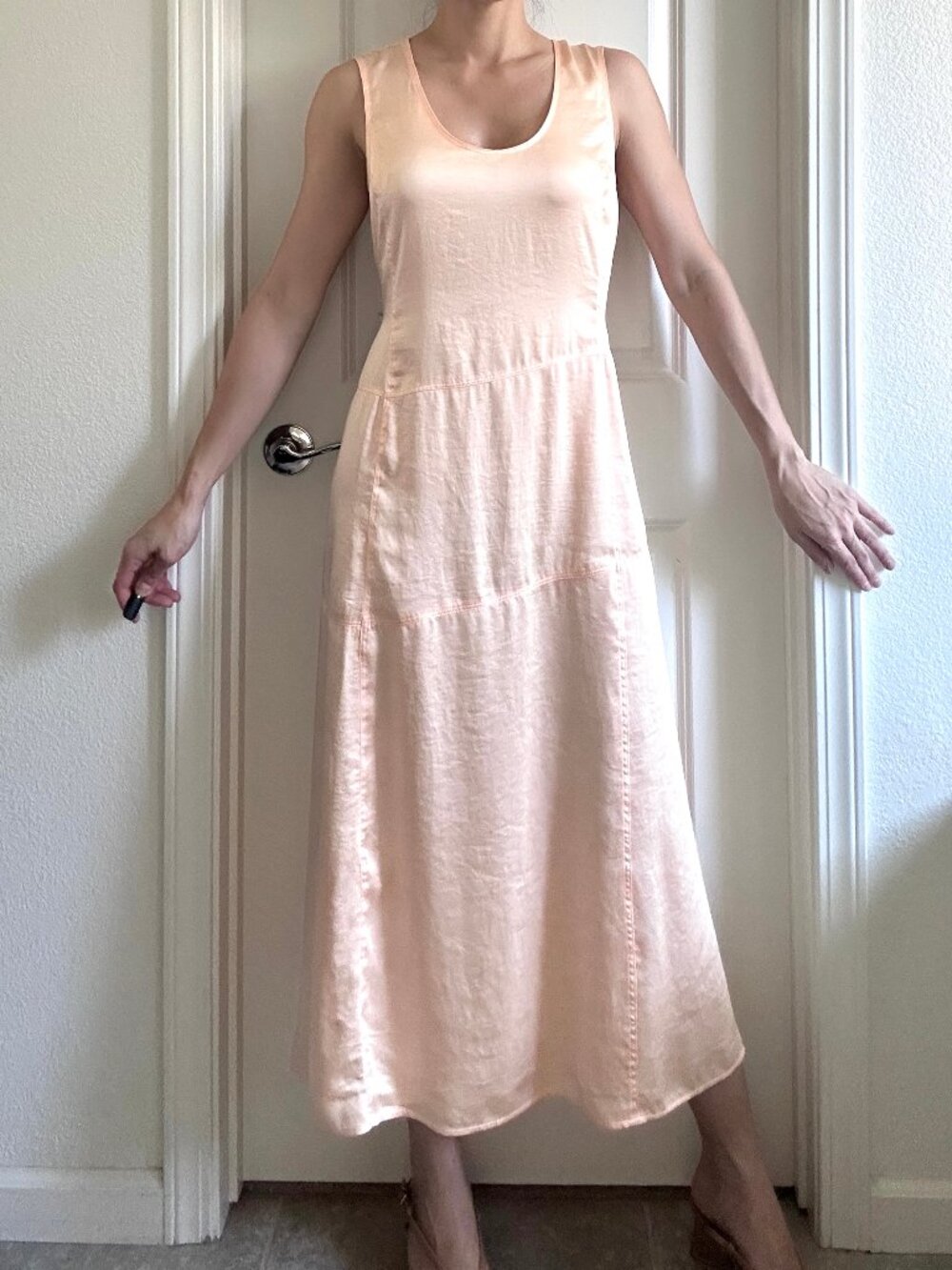 Calvin Klein Satin Flowy Sleeveless Patch Work Dress Light Peach size M